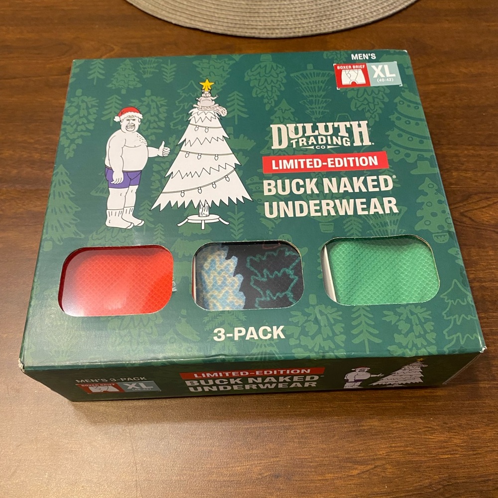 Duluth Trading Co Limited-Edition Buck Naked Underwear 3-Pack - Red, Blue, Green